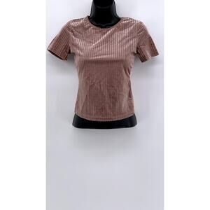 SHEIN Women's Pink Rib Velvet Crewneck Short Sleeve Top SZ 4